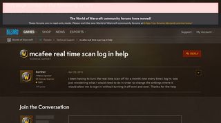 
                            10. mcafee real time scan log in help - World of Warcraft Forums ...