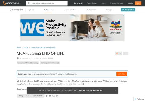 
                            5. MCAFEE SaaS END OF LIFE - Spiceworks Community