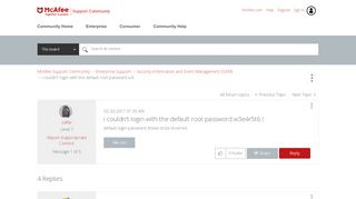 
                            4. McAfee Support Community - i couldn't login with the default root ...