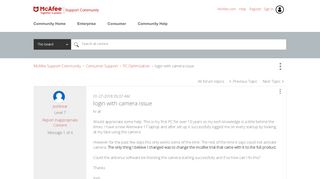 
                            12. McAfee Support Community - login with camera issue - McAfee ...