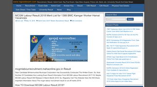 
                            8. MCGM Labour Result 2018 Merit List for 1388 BMC ... - Rajpostexam