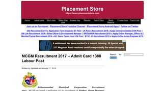 
                            12. MCGM Recruitment 2017 - Apply Online 1388 Labour Post