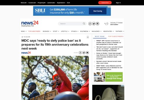 
                            10. MDC says 'ready to defy police ban' as it prepares for its 19th ...