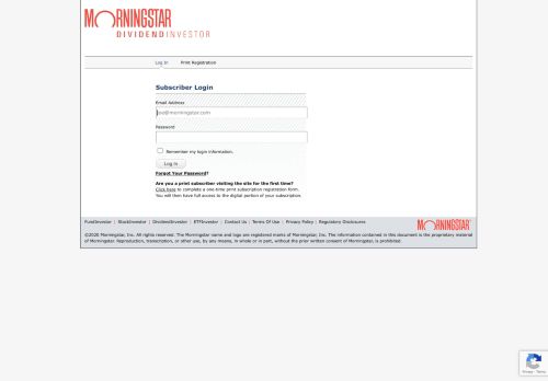 
                            9. MDI Current Subscriber Login - Morningstar DividendInvestor