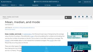 
                            6. Mean, median, and mode | mathematics | Britannica.com