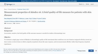 
                            7. Measurement properties of skindex-16: A brief quality-of-life measure ...