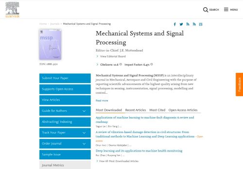 
                            6. Mechanical Systems and Signal Processing - Journal - ...