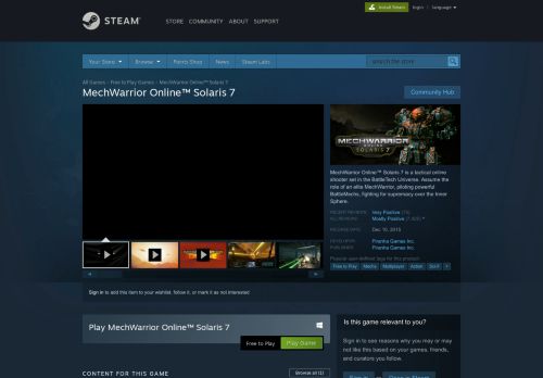 
                            2. MechWarrior Online™ Solaris 7 on Steam