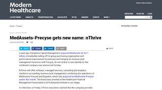 
                            6. MedAssets-Precyse gets new name: nThrive - Modern Healthcare
