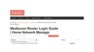 
                            9. Mediacom Router Login Guide | Home Network Manager - 10.0.0.0.1