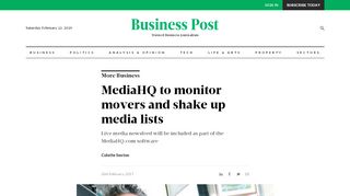 
                            8. MediaHQ to monitor movers and shake up media lists | BusinessPost.ie