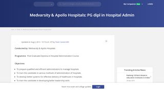 
                            5. Medvarsity & Apollo Hospitals: PG dipl in Hospital Admin - Careers360