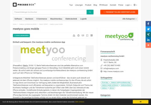 
                            13. meetyoo goes mobile - meetyoo conferencing GmbH - Pressemitteilung