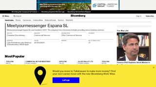 
                            10. Meetyourmessenger Espana SL: Company Profile - Bloomberg