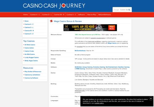 
                            6. Mega Casino | €50 Deposit Welcome Bonus | Casino Cash Journey
