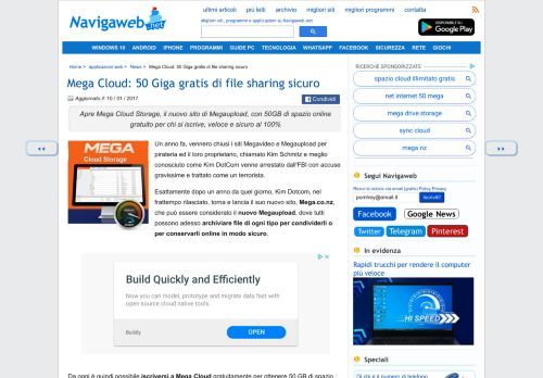 
                            2. Mega Cloud: 50 Giga gratis di file sharing sicuro - Navigaweb.net