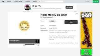 
                            10. Mega Money Booster - Roblox