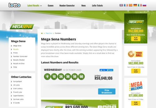 
                            12. Mega Sena Numbers and Latest Results - Lotto.net