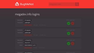 
                            3. megadev.info passwords - BugMeNot