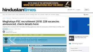 
                            7. Meghalaya PSC recruitment 2018: 228 vacancies announced, check ...