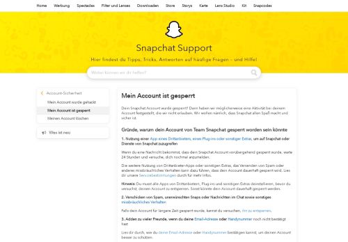 
                            7. Mein Account ist gesperrt - Snapchat Support