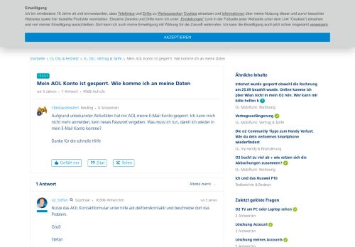 
                            6. Mein AOL Konto ist gesperrt. Wie komme ich an meine Daten | O₂ ...