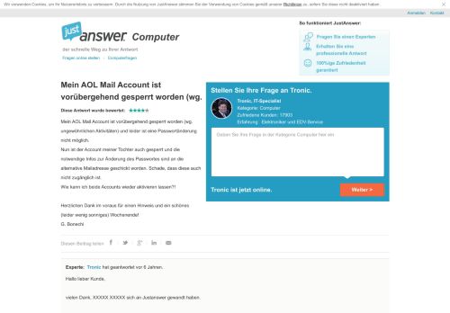 
                            12. Mein AOL Mail Account ist vorübergehend gesperrt worden (wg ...