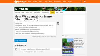 
                            4. Mein PW ist angeblich immer falsch: Minecraft - Spieletipps