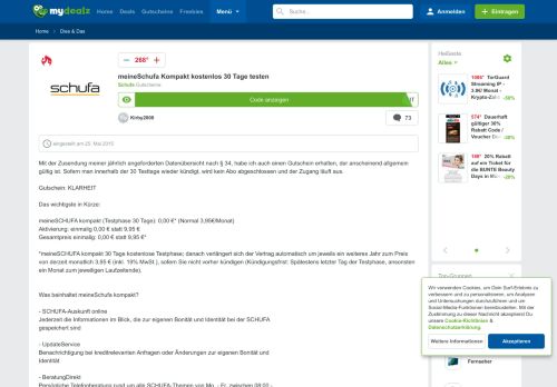 
                            4. meineSchufa Kompakt kostenlos 30 Tage testen - mydealz.de