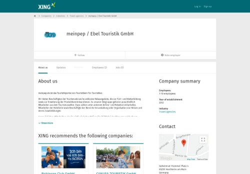 
                            8. meinpep / Ebel Touristik GmbH als Arbeitgeber | XING Unternehmen