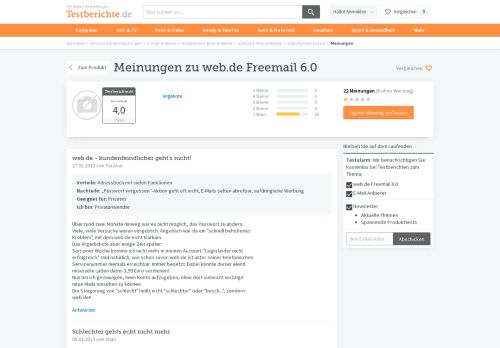 
                            9. Meinungen zu web.de Freemail 6.0 | Testberichte.de