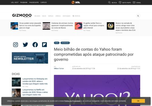 
                            6. Meio bilhão de contas do Yahoo foram comprometidas após ataque ...