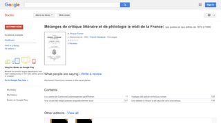 
                            13. Mélanges de critique littéraire et de philologie le midi de la ... - Google Books Result