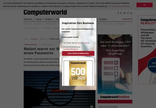 
                            6. Melani warnt vor Mehrfachnutzung eines Passworts - computerworld.ch