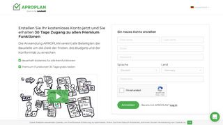 
                            2. Melden Sie sich mit einer kostenlosen Testversion an - APROPLAN