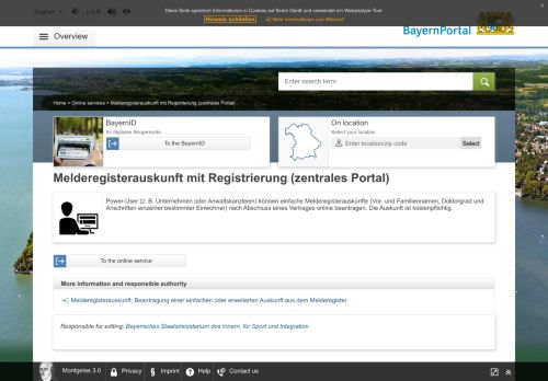 
                            8. Melderegisterauskunft mit Registrierung (ZEMA) - BayernPortal