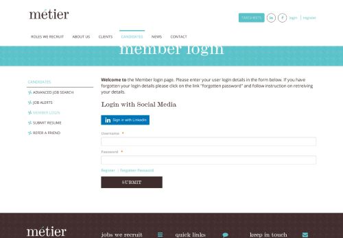 
                            8. Member login - Metier Recruitment