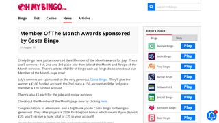 
                            9. Member Of The Month Awards Sponsored by Costa Bingo - UK Online B