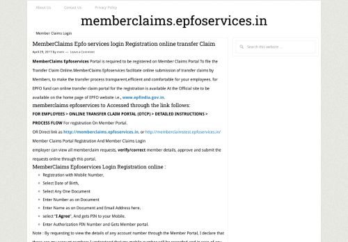 
                            1. MemberClaims Epfo services login Registration online transfer Claim