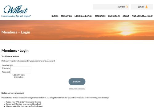 
                            13. Members - Login | Wilbert Funeral Services