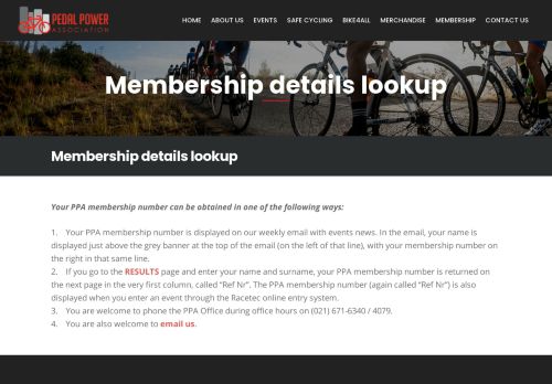 
                            2. Membership details lookup - Pedal Power Association