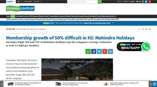 
                            12. Membership growth of 50% difficult in H2: Mahindra Holidays ...