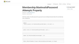 
                            3. Membership.MaxInvalidPasswordAttempts Property (System.Web ...