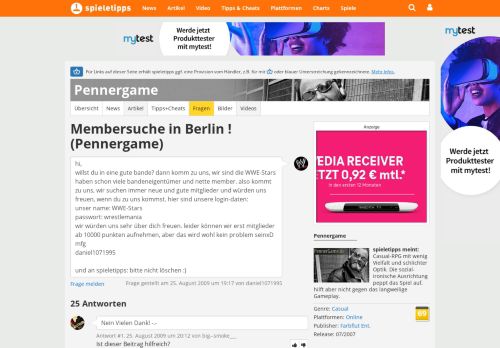 
                            11. Membersuche in Berlin : Pennergame - Spieletipps