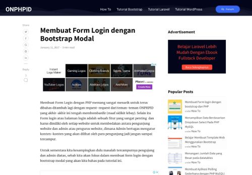 
                            10. Membuat Form Login dengan Bootstrap Modal | ONPHPID Tutorial