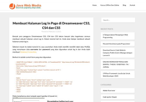 
                            4. Membuat Halaman Log In Page di Dreamweaver CS3, CS4 dan CS5