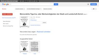 
                            8. Memorabilia Tigurina, oder Merkwürdigkeiten der Stadt und ... - Google Books-Ergebnisseite