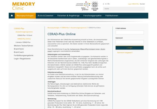 
                            2. Memory Clinic - CERAD-Plus Online