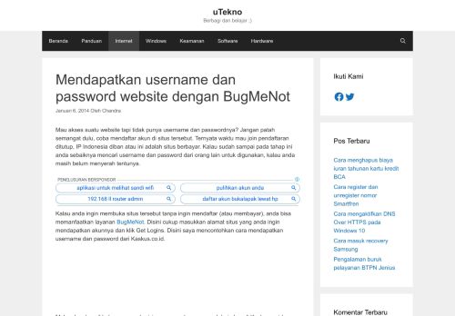 
                            8. Mendapatkan username dan password website dengan BugMeNot ...