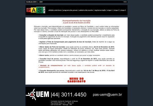 
                            6. Menu do Candidato - PAS-UEM | Processo de Avaliação Seriada